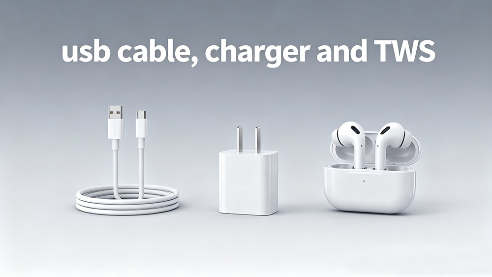 usb cable, charger and TWS